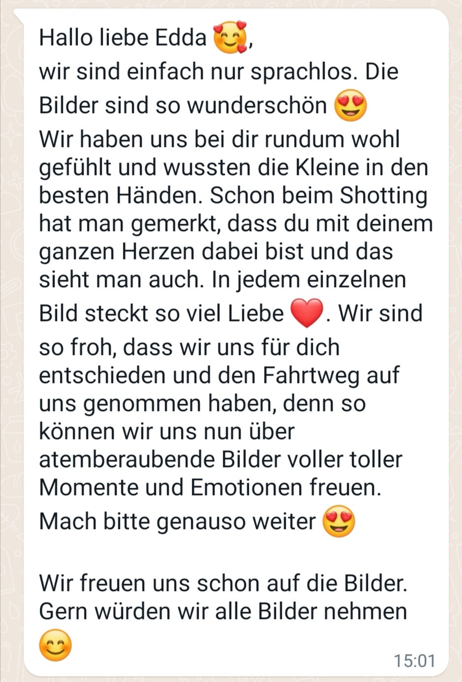 Positive Rezension zu einem Shootingerlebnis mit Fotografin Edda Bengelsdorf bei Meißen